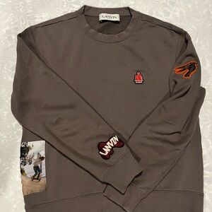 RARE Lanvin Gray Crewneck Sweater with Unique Patches